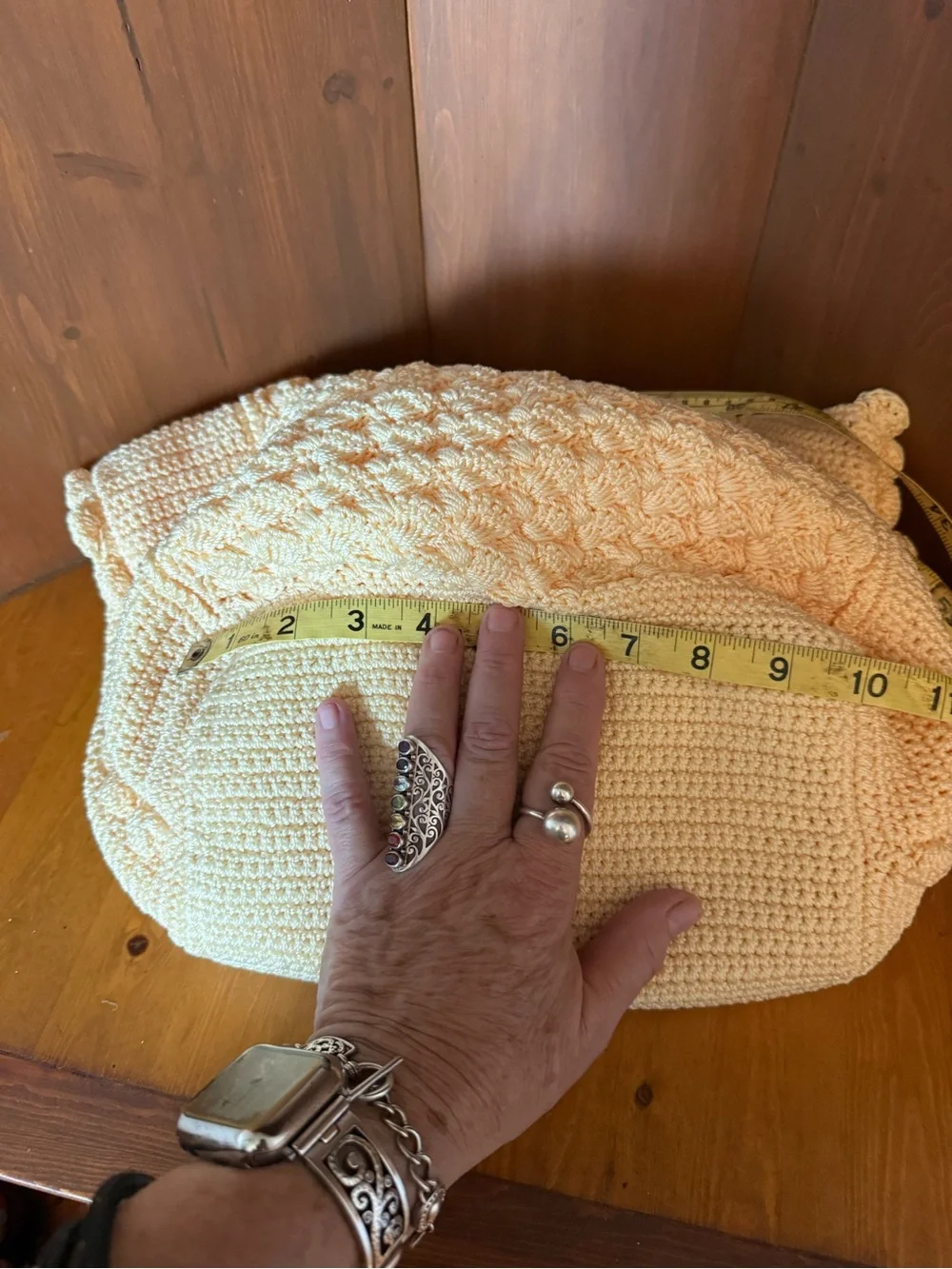 The Sak Vintage Y2K Cream Hand Crochet Hobo Shoulder Bag Textured Bubble Knit